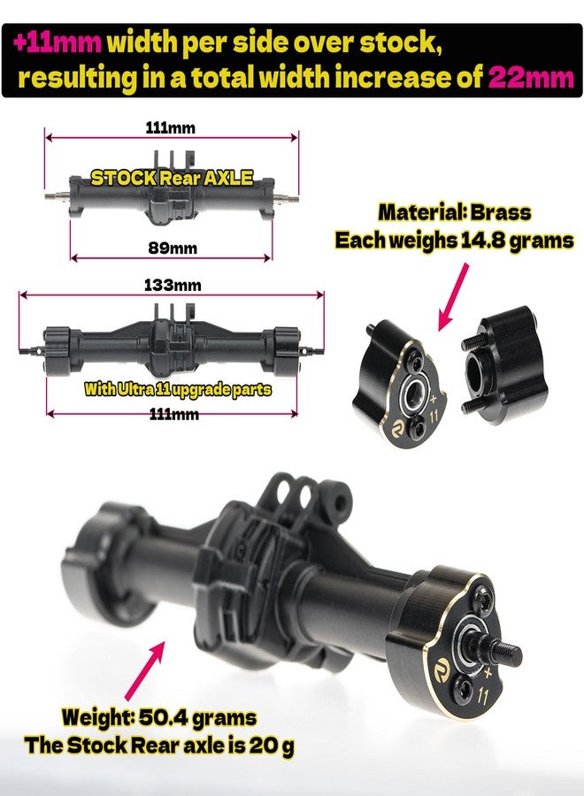 RampCrab Axle widening Upgrade Parts for TRX4M, 11mm Wider on Each Side (Front & Rear), Brass Upgrades Parts for TRX4m RC Crawler Car, Fit for 1/18 TRX4-M Unlimited Trail Buggy, Ultra 11 - Image 3